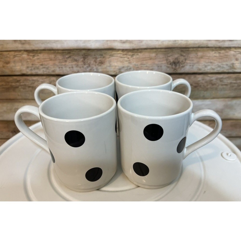 Kate Spade Lenox All in Good Taste Black Polka Deco Dot Coffee Mugs, Lot of 4